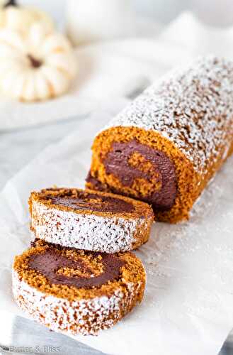 Pumpkin Roll Cake with Chocolate Filling