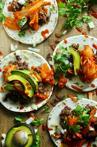 Korean Inspired Street Tacos with Sweet & Spicy Caramelized Kimchi
