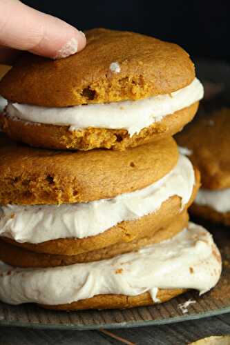 Pumpkin Whoopie Pies with Bourbon Brown Butter Cream Cheese Frosting