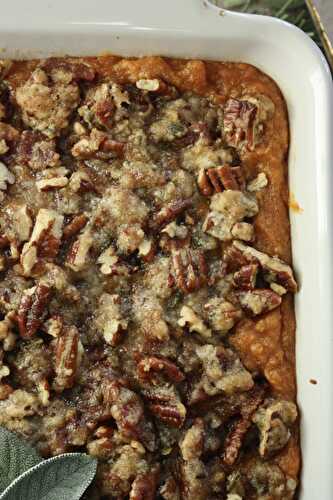 Sweet Potato Casserole with Brown Sugar Bacon Pecan Topping