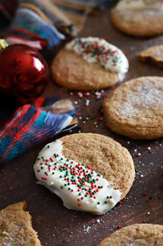 White Chocolate Dipped Chewy Ginger Molasses Cookies