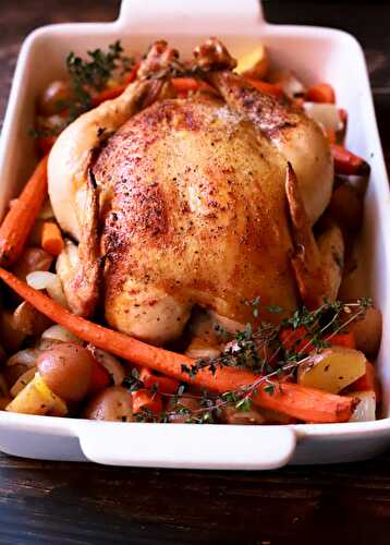 Whole Roasted Lemon Sage Chicken with Root Vegetables and Potatoes