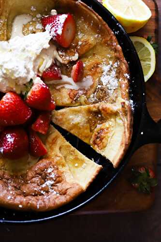 Lemon Sugar Dutch Baby Pancake with Strawberries & Chamomile Cream