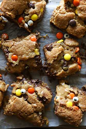 Peanut Butter Swirl Chocolate Chip Monster Cookie Bars