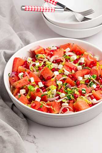 Watermelon & Pomegranate Salad with Feta - Celebrating Flavors
