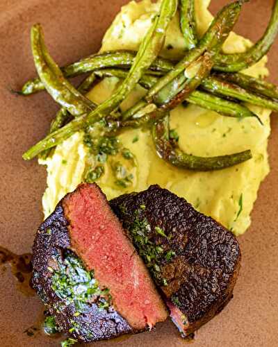 Indian-Spiced Filet Mignon, Turmeric Potatoes and Crispy Beans