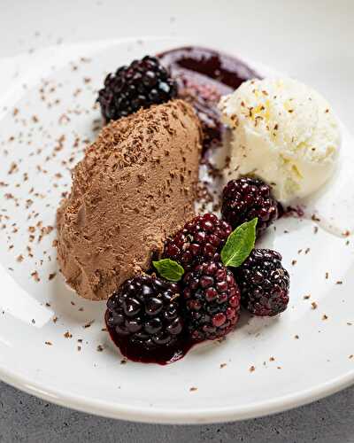 Smoked Chocolate Mousse with Grilled Blackberries