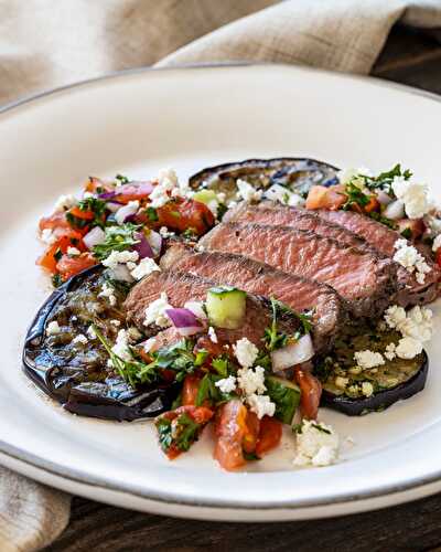 Seared Steak and Grilled Eggplant with Salad