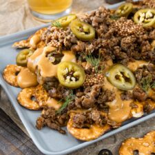 Bratchos with Pretzel Chips