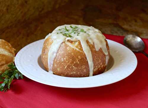 Christina's Clam Chowder (without cream) in a Sourdough Bread Bowl