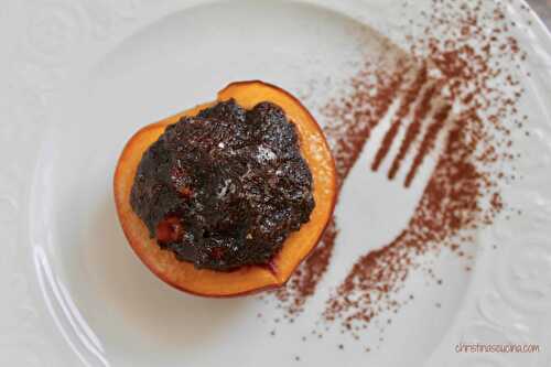 Italian Style Baked Peaches with Cocoa and Biscuit Filling (Pesche Ripiene alla Piemontese)