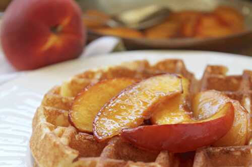 Overnight Waffles with Buttery Maple Nectarine (or Peach) Topping