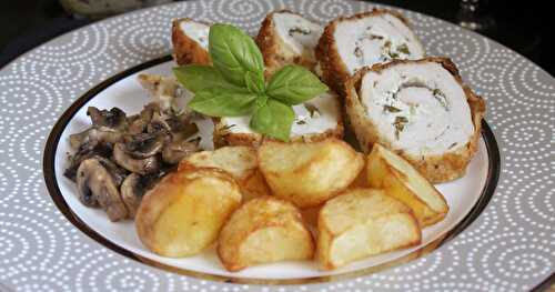 Stuffed Chicken Breast with Goat Cheese, Basil, and Mushroom Sauce