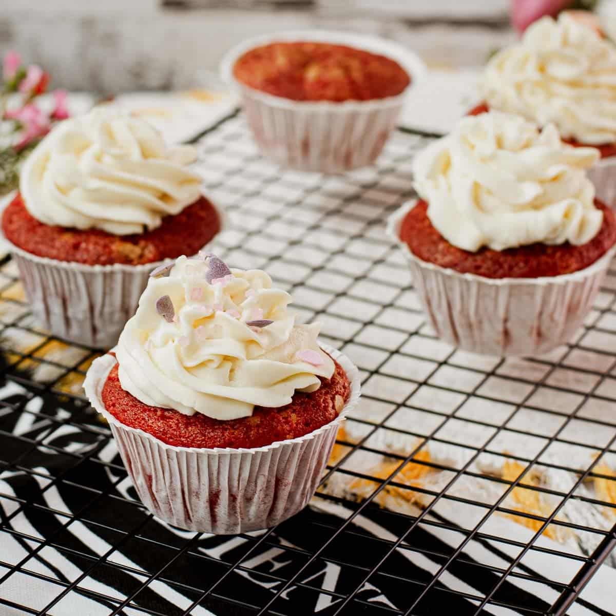Red velvet cupcake with cream cheese frosting
