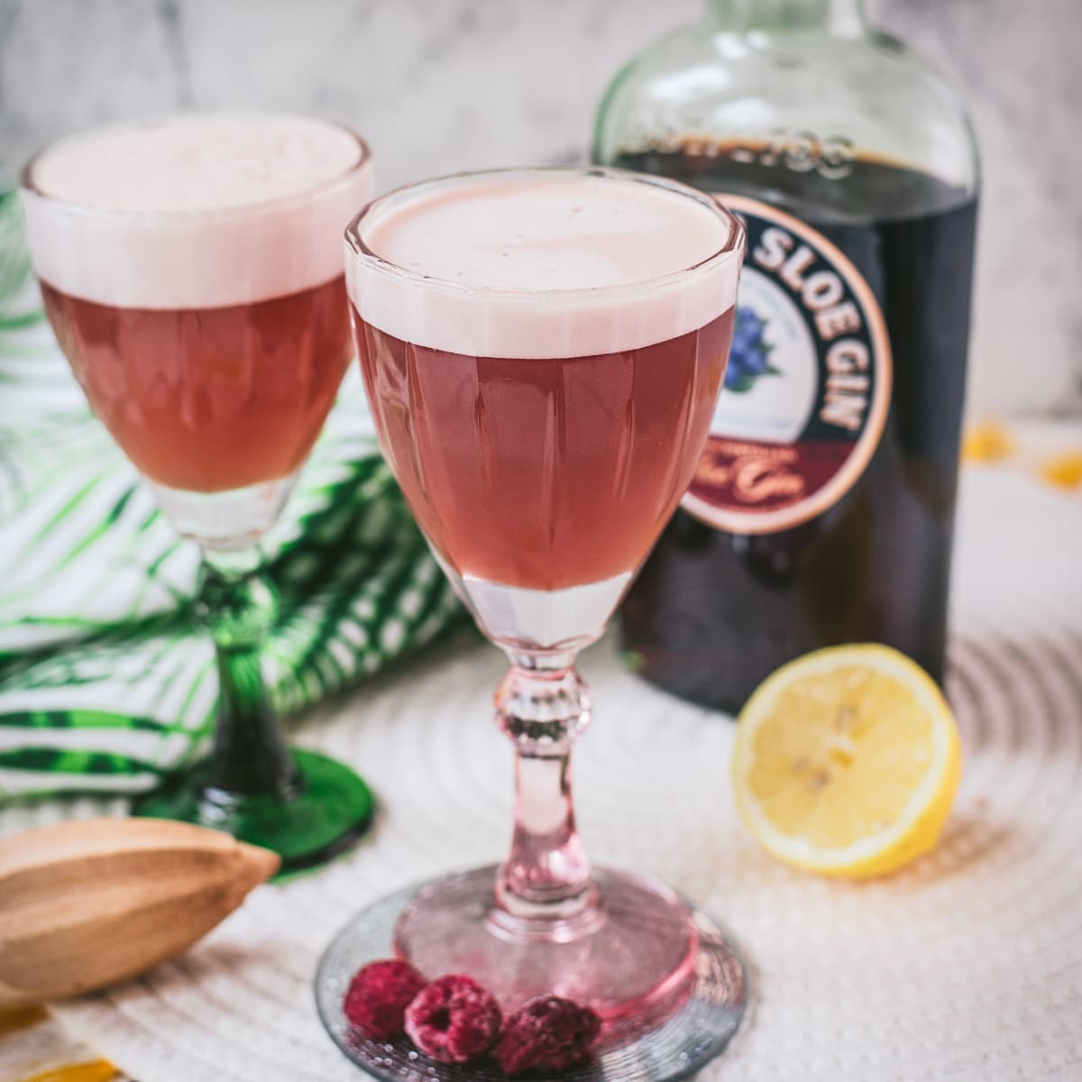 Ruby Fizz - a Sloe Gin Fizz with Egg White