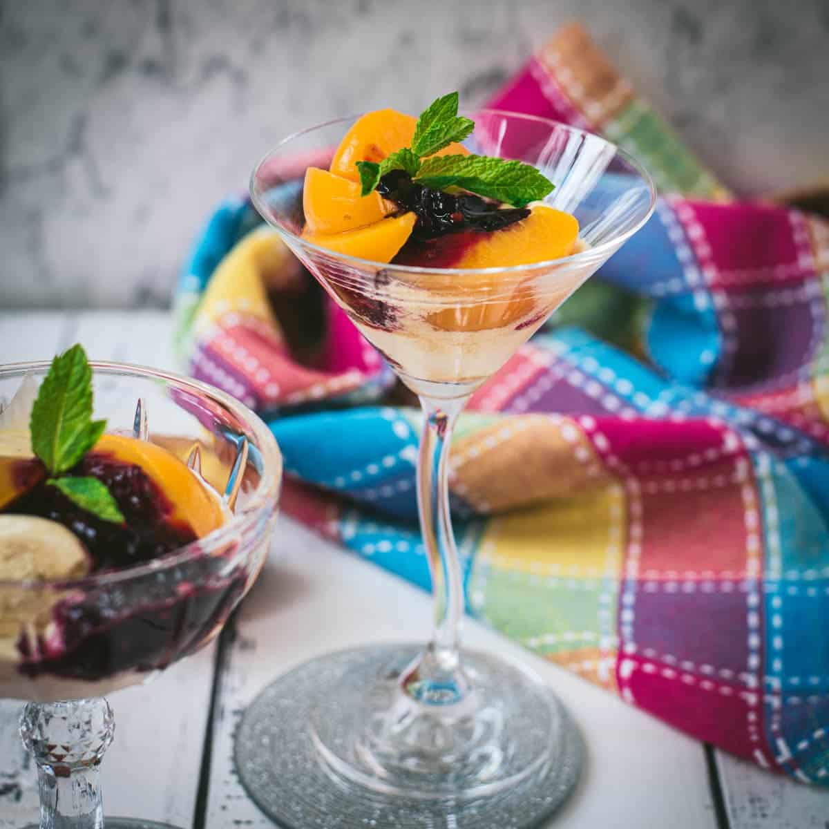 Date Night Dessert: Peach Melba in Martini Glasses