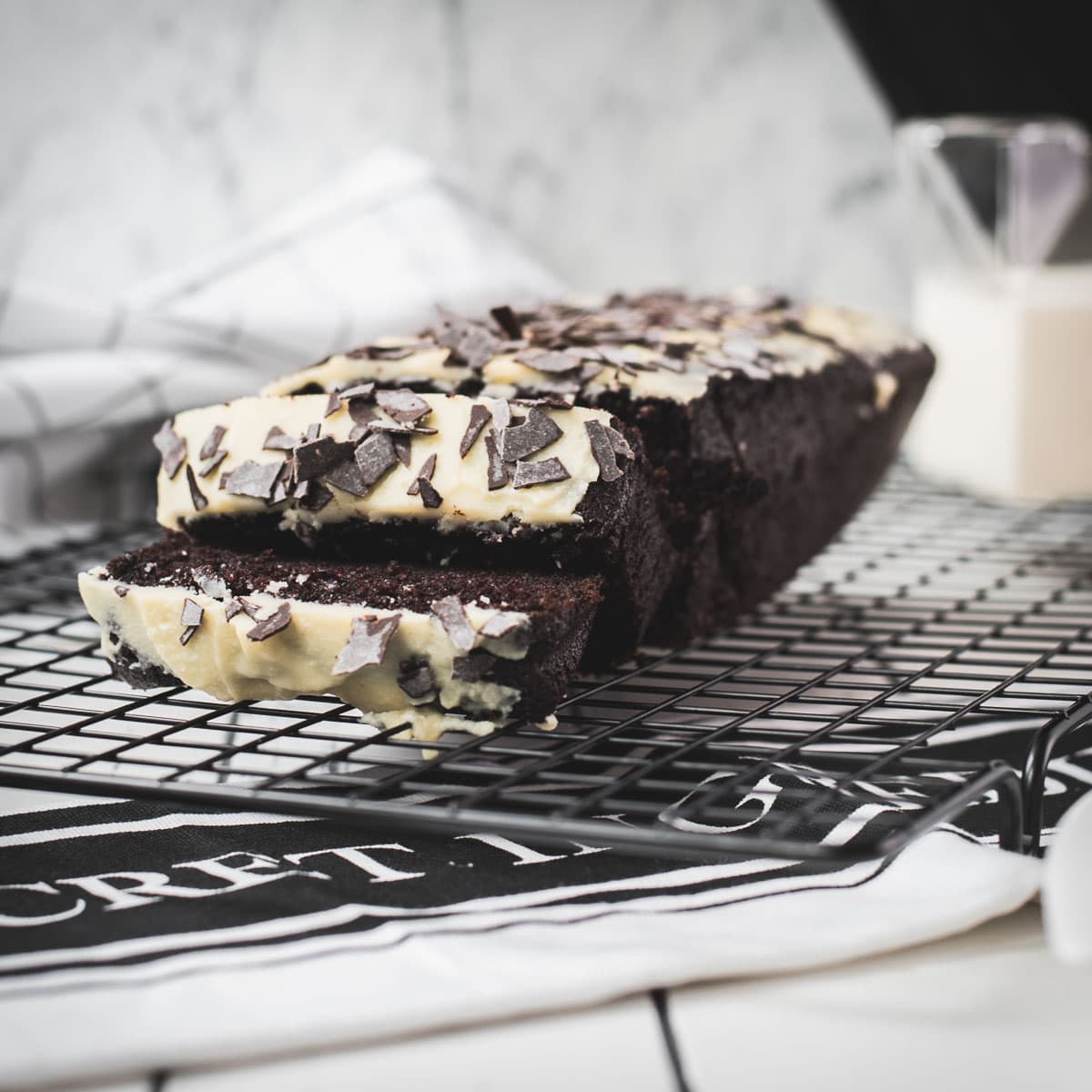 Chocolate Buttermilk Loaf Cake with White Chocolate Glaze