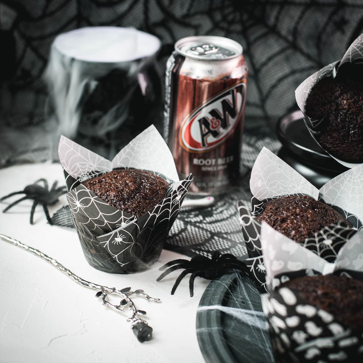 Halloween Chocolate Muffins with Root Beer