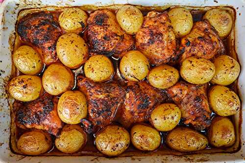 Marinated Chicken Thighs And Potatoes Baked In The Oven
