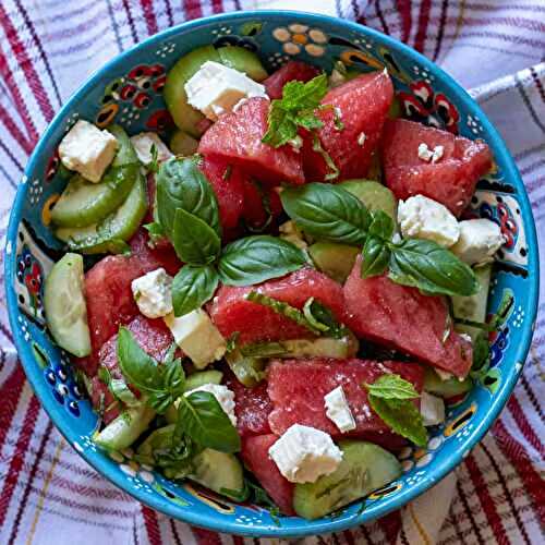Watermelon Feta Salad with Basil and Cucumber