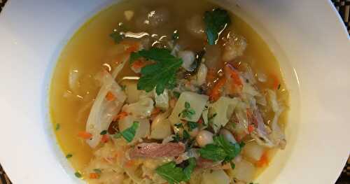 Cabbage Soup with ham, potatoes & more -- hearty, comforting, perfect for fall