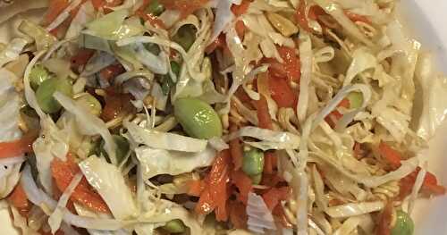 Crunchy Asian Salad filled with edamame, ramen noodles, cabbage . . .