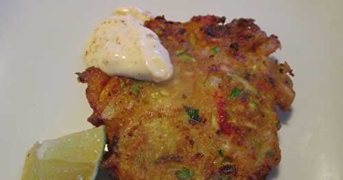 Garden Fritters . . . zucchini, onion & red pepper w/ lime-chili mayo  