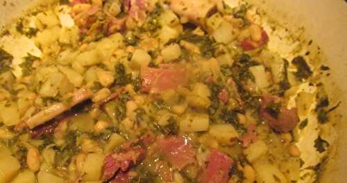 Kale, Potato & Bean Pot . . .with ham hocks and garden herbs