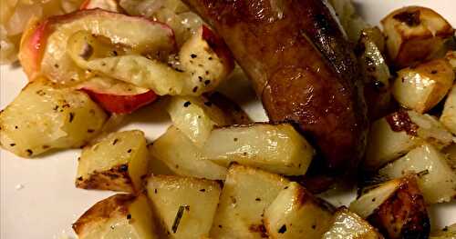 Sheet Pan Dinner: Baked Sausages and Potatoes for two 
