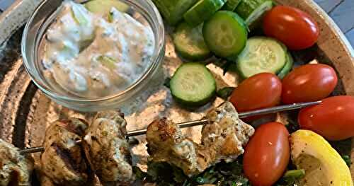   Grilled Chicken Skewers with Tzatziki and Veggies