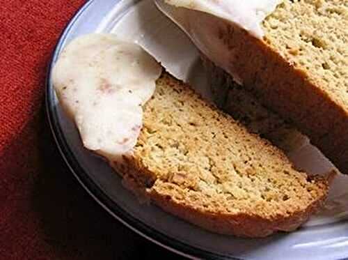 Almond biscotti from Umbria (Italy) with white chocolate