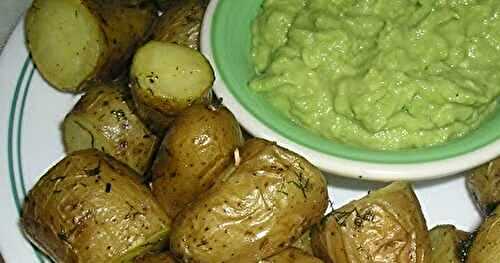 Baked fingerling potatoes with avocado sauce