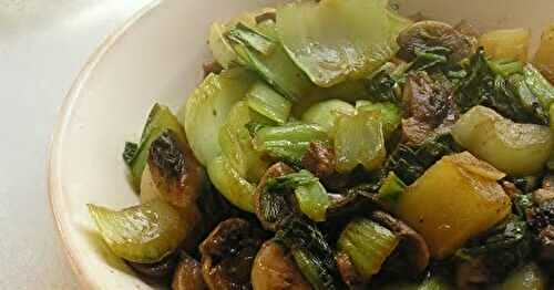 Bok Choy with Pineapple, Mushrooms and Crispy Garlic