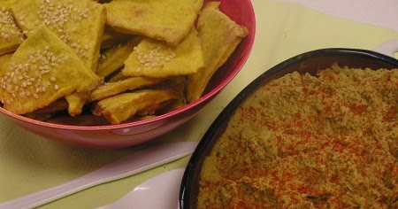 Butternut Squash Hummus with Sesame Turmeric Crackers