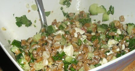 Farro Cucumber Salad from Rabbi's wife cookbook