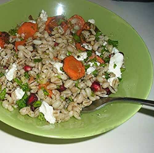 Lemony barley and roasted carrot salad with goat cheese