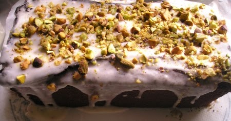 Orange Marmalade Cake with Lemon Glaze and pistachios
