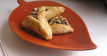 Pistachio Hamantaschen with lekvar plum butter