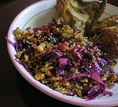 Red Cabbage Quinoa Salad with Roasted Tomatoes and Cherries (grain leftover recipe)