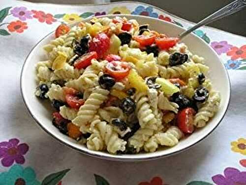 Summer Garden Pasta Salad with Olives and Feta