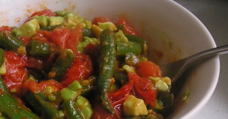Warm Cherry tomatoes, Green Beans and Avocado Salad