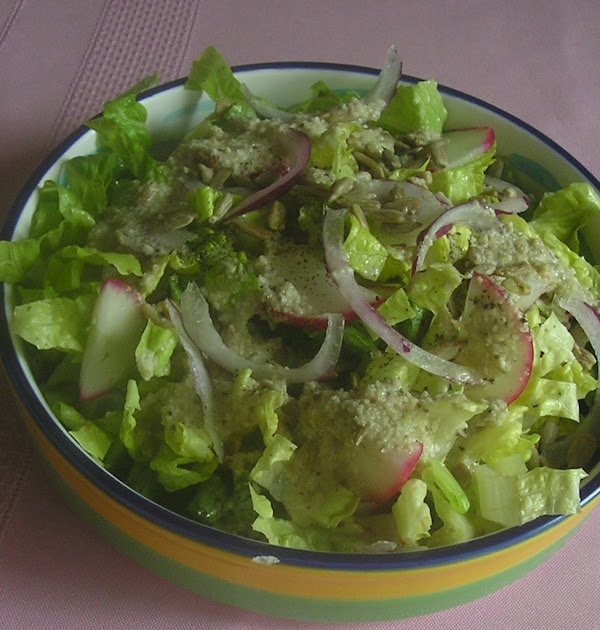 Romaine Lettuce and Radish with Sunflower Cream and Scallions