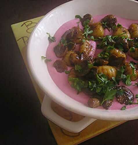Gnocchi and Mushroom in Creamy Beet Sauce