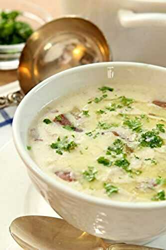 Bacon, Potato and Leek Soup with Roasted Garlic