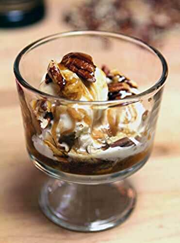 Bananas Foster Ice Cream with a Rum Drizzle and Toasted Pecans