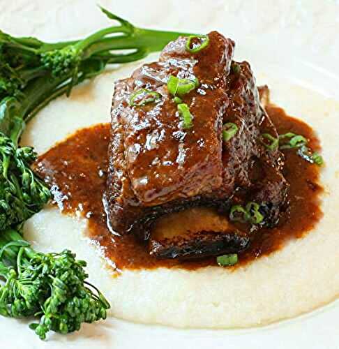 Braised Beef Short Ribs with Cheesy Horseradish Grits and Sweet and Sour Porter Sauce