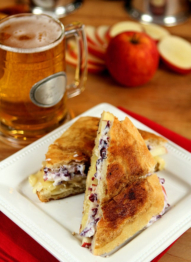 Brie and Apple Grilled Cheese Sandwich with Cranberry Honey Mustard