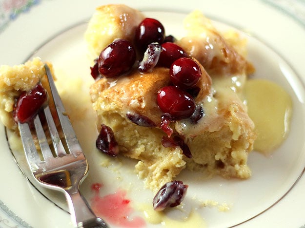 Cranberry and Croissant Bread Pudding with Champagne Zabaglione Sauce