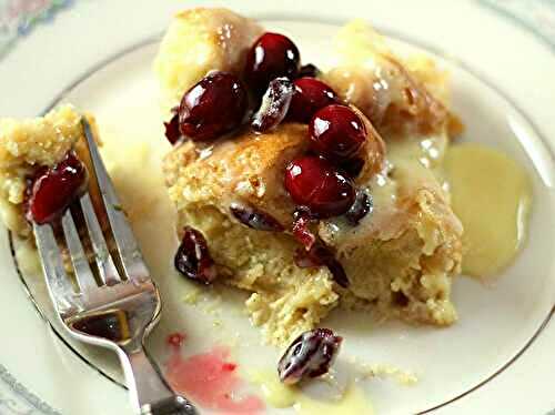 Cranberry and Croissant Bread Pudding with Champagne Zabaglione Sauce