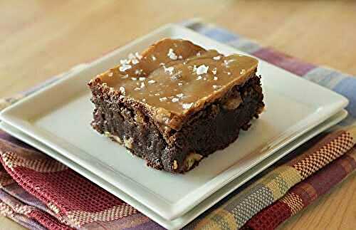 Dark Chocolate Brownies with Espresso, Toasted Walnuts and Salted Caramel Glaze